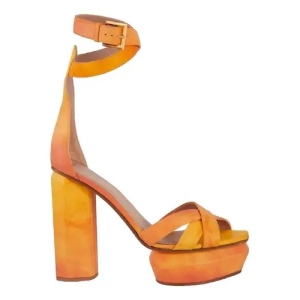 Balmain Leather Platform Sandal Heels (Multi- Magenta Ombre Orange) EU 39/US 9